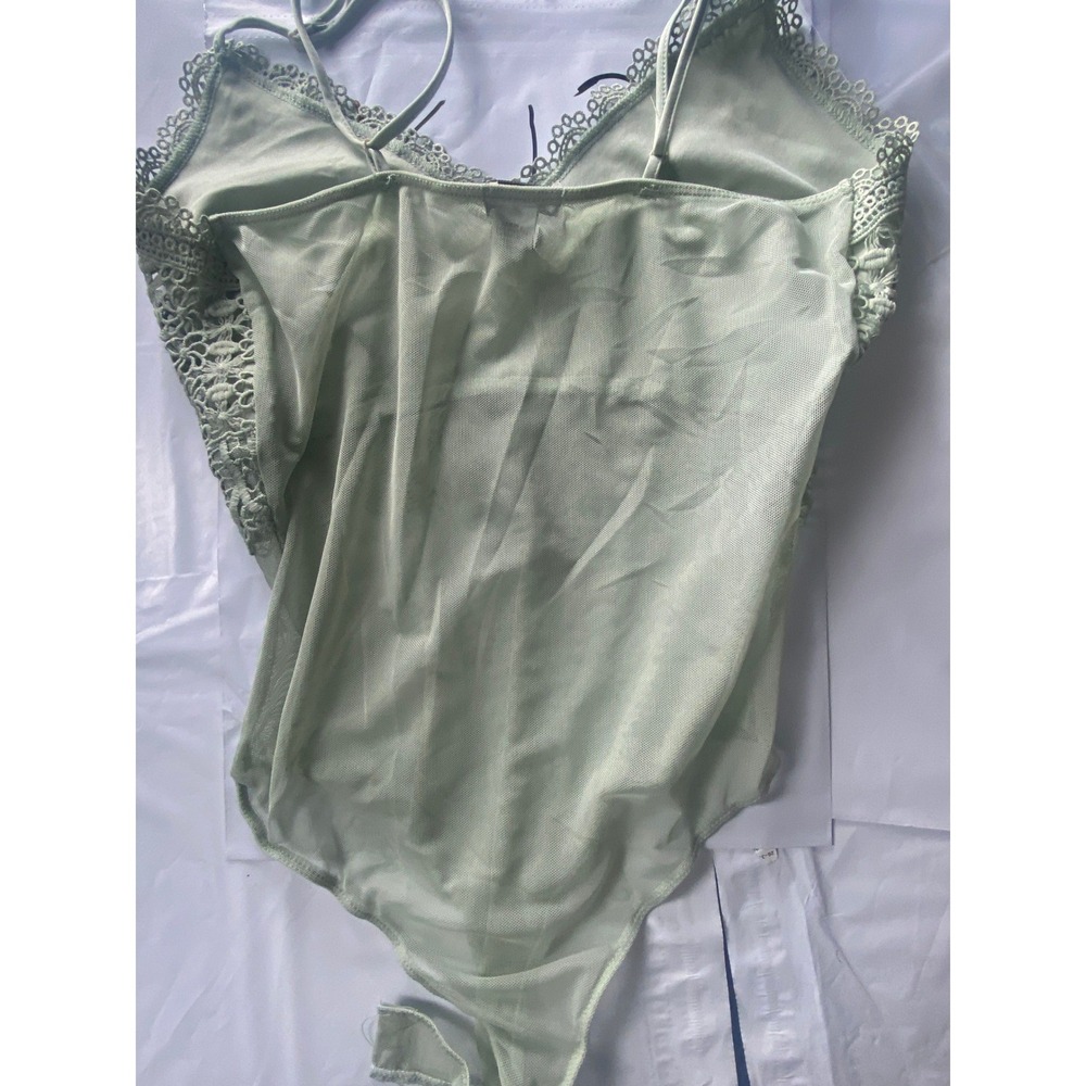 Sheer Lace Trim Bodysuit Sage Green Cami Style Lingerie‎
